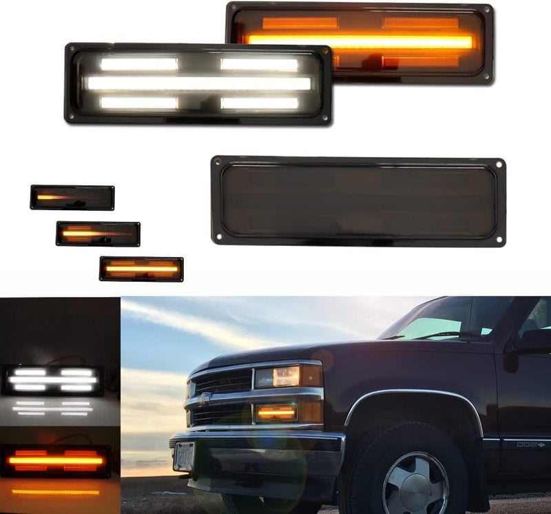 Tonsya For 1988-1998 GMC Chevy C/K Suburban 1500/2500/3500 Truck Front Turn Signal sequential Parking Lights & Daytime running lamps Smoked Lens - Image 1